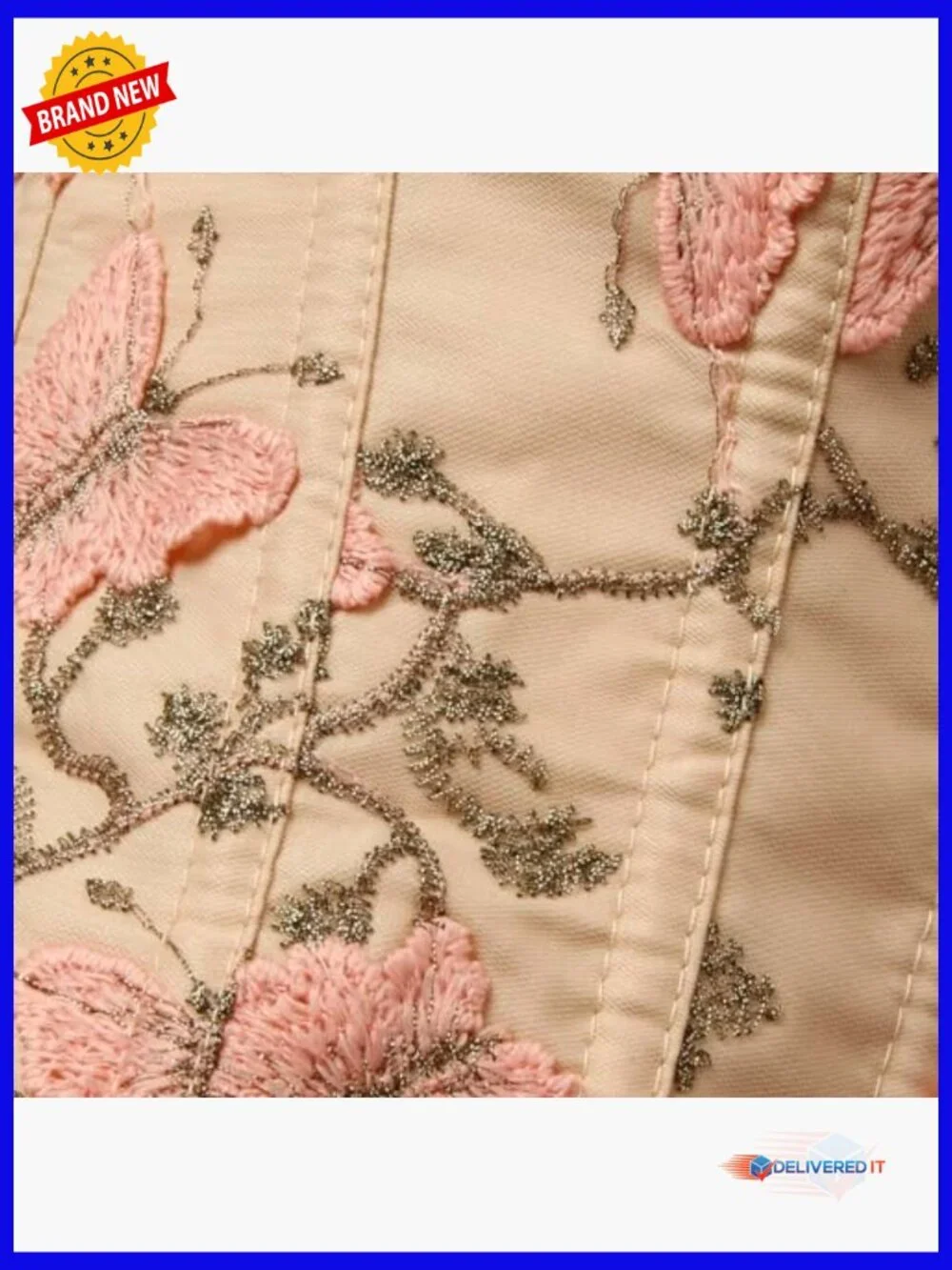 Embroidered Floral Bustier Strapless Boned Overbust Corset Top - Picture 5 of 6